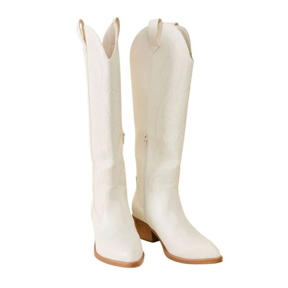 Pink Lily Beautiful New In Box Tall Shania White Cowboy Boots Size 6 - Picture 7 of 10